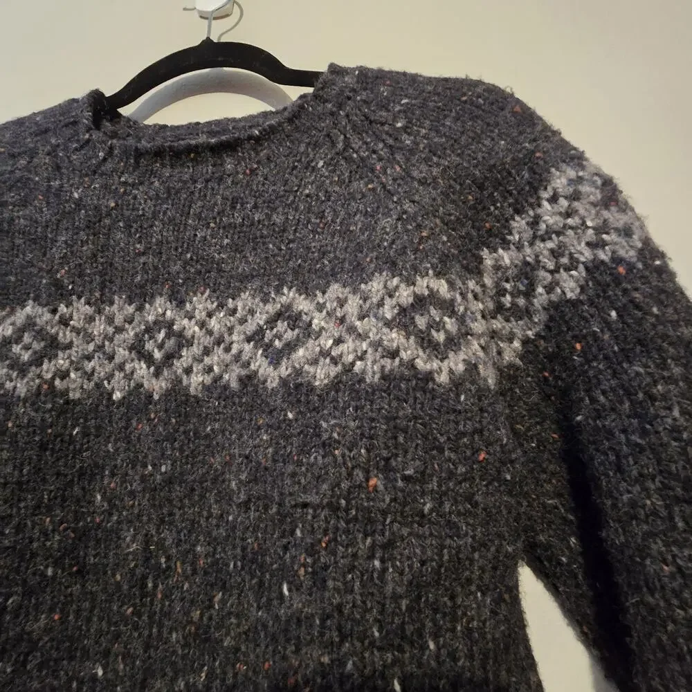 Vtg 80s 90s Abercrombie Fitch Wool Fair Isle Sweater Men SM Gray Hong Kong Tweed